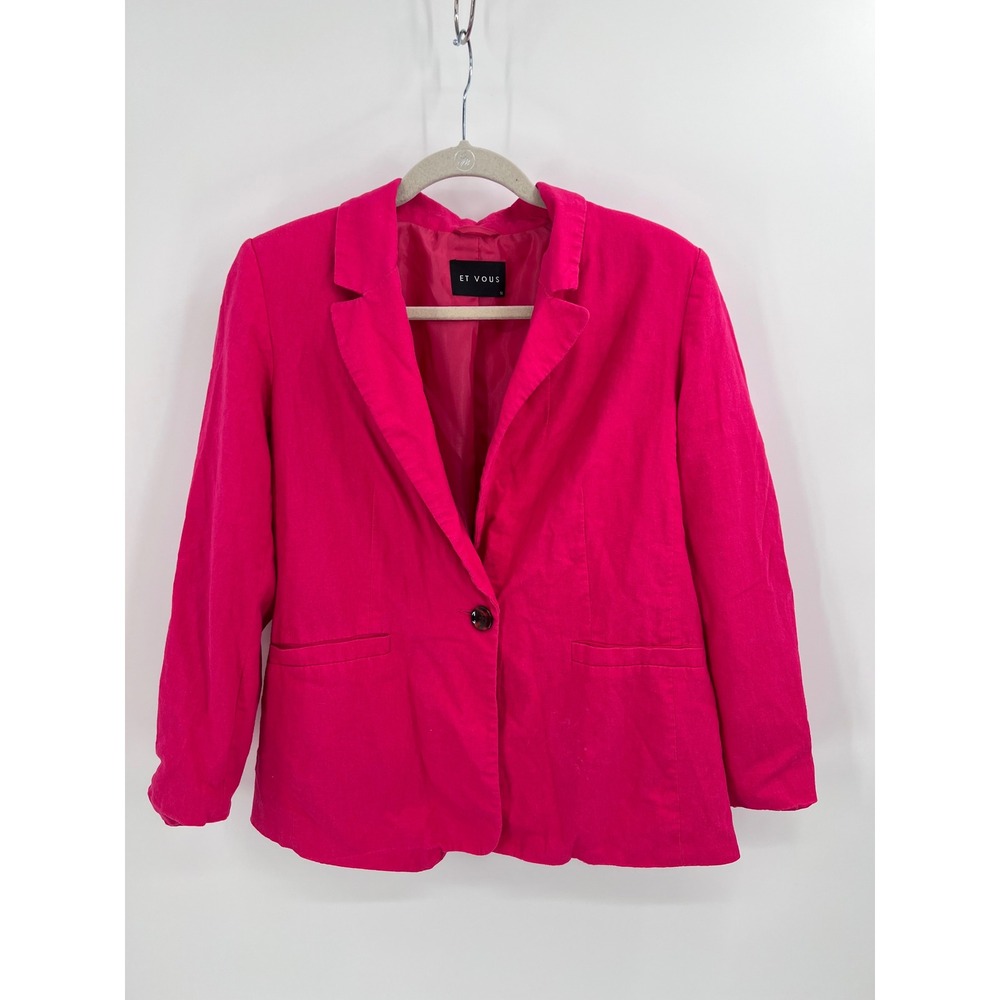 Et Vous Linen Blend Blazer Hot Pink Fuchsia One Button UK 14‎ / US 10-12